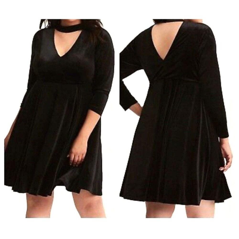 TORRID Torrid Black Velvet High Neck Cutout Skater Mini Dress Sz 00 (M\L)